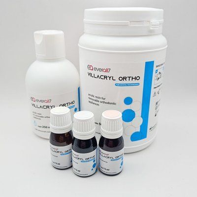 Villacryl Ortho ортодонтична пластмаса, набір порошок 500 г + рідина 250 мл + 3х12мл барвники V_Ortho фото