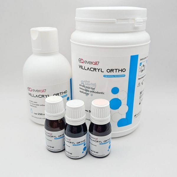 Villacryl Ortho ортодонтична пластмаса, набір порошок 500 г + рідина 250 мл + 3х12мл барвники V_Ortho фото Villacryl Ortho ортодонтична пластмаса, набір порошок 500 г + рідина 250 мл + 3х12мл барвники V_Ortho фото