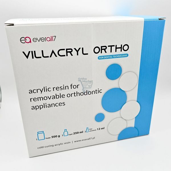 Villacryl Ortho ортодонтична пластмаса, набір порошок 500 г + рідина 250 мл + 3х12мл барвники V_Ortho фото Villacryl Ortho ортодонтична пластмаса, набір порошок 500 г + рідина 250 мл + 3х12мл барвники V_Ortho фото